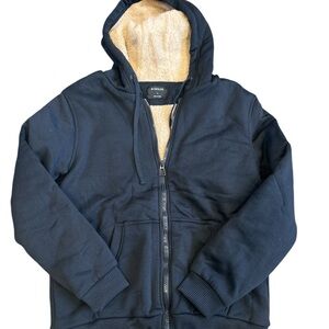Rudolph Navy Blue Zip-Up Hoodie with Tan Lining NWOT Large